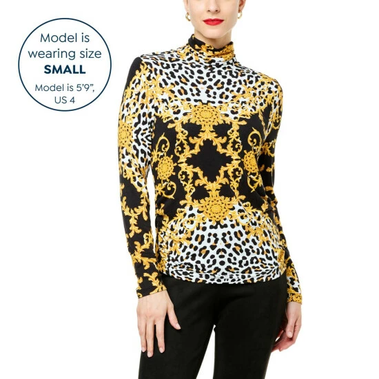 Wholesale 😍 IMAN Global Chic Printed Turtleneck With Shirred Detail Evergreen Scroll 👍 - Image 4