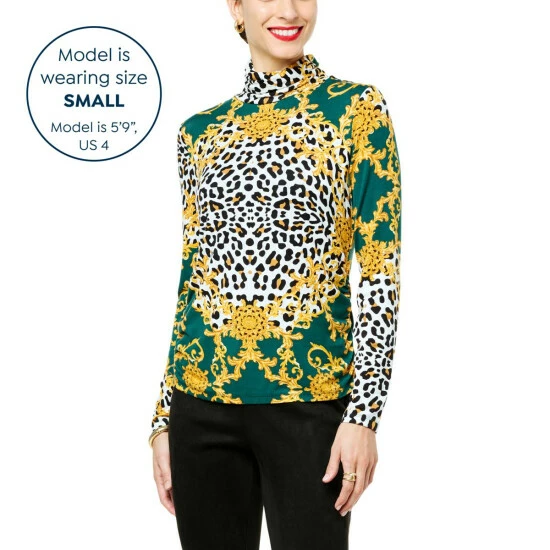 Wholesale 😍 IMAN Global Chic Printed Turtleneck With Shirred Detail Evergreen Scroll 👍 - Image 6