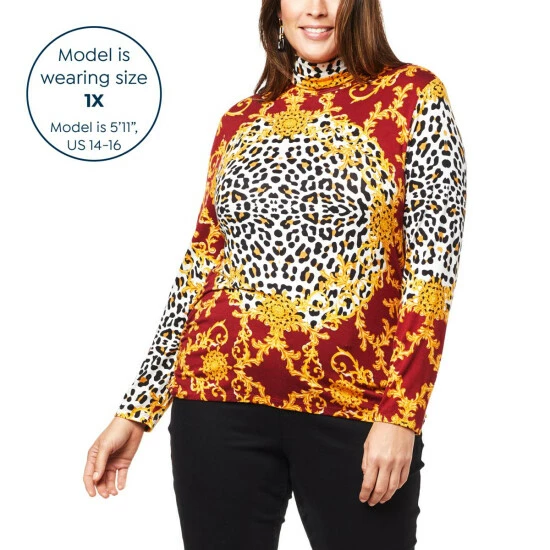 Wholesale 😍 IMAN Global Chic Printed Turtleneck With Shirred Detail Evergreen Scroll 👍 - Image 8