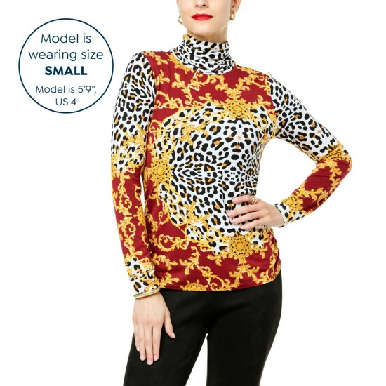 Wholesale 😍 IMAN Global Chic Printed Turtleneck With Shirred Detail Evergreen Scroll 👍 - Image 9