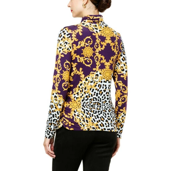 Wholesale 😍 IMAN Global Chic Printed Turtleneck With Shirred Detail Evergreen Scroll 👍 - Image 10