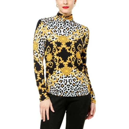 Wholesale 😍 IMAN Global Chic Printed Turtleneck With Shirred Detail Evergreen Scroll 👍 - Image 11