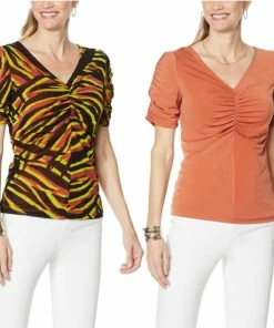 Flash Sale 👍 IMAN Global Chic Reversible Knit Top With Shirred Details Fuchsia ⌛