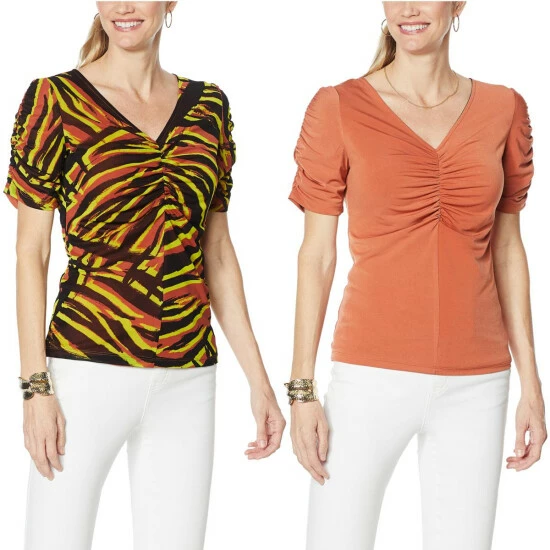 Flash Sale 👍 IMAN Global Chic Reversible Knit Top With Shirred Details Fuchsia ⌛