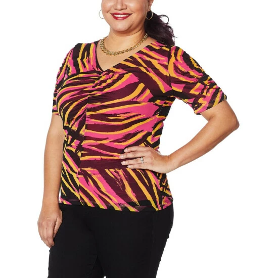 Flash Sale 👍 IMAN Global Chic Reversible Knit Top With Shirred Details Fuchsia ⌛ - Image 2