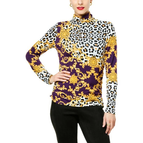 Wholesale 😍 IMAN Global Chic Printed Turtleneck With Shirred Detail Evergreen Scroll 👍 - Image 12