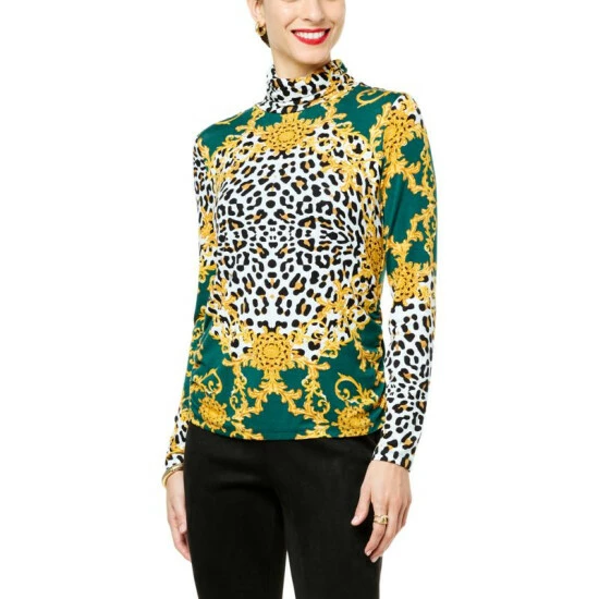 Wholesale 😍 IMAN Global Chic Printed Turtleneck With Shirred Detail Evergreen Scroll 👍 - Image 13