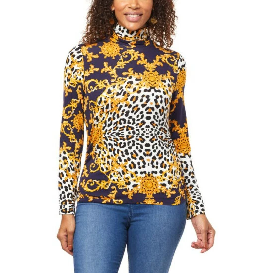 Wholesale 😍 IMAN Global Chic Printed Turtleneck With Shirred Detail Evergreen Scroll 👍 - Image 14