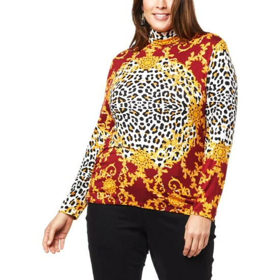Wholesale 😍 IMAN Global Chic Printed Turtleneck With Shirred Detail Evergreen Scroll 👍 - Image 15